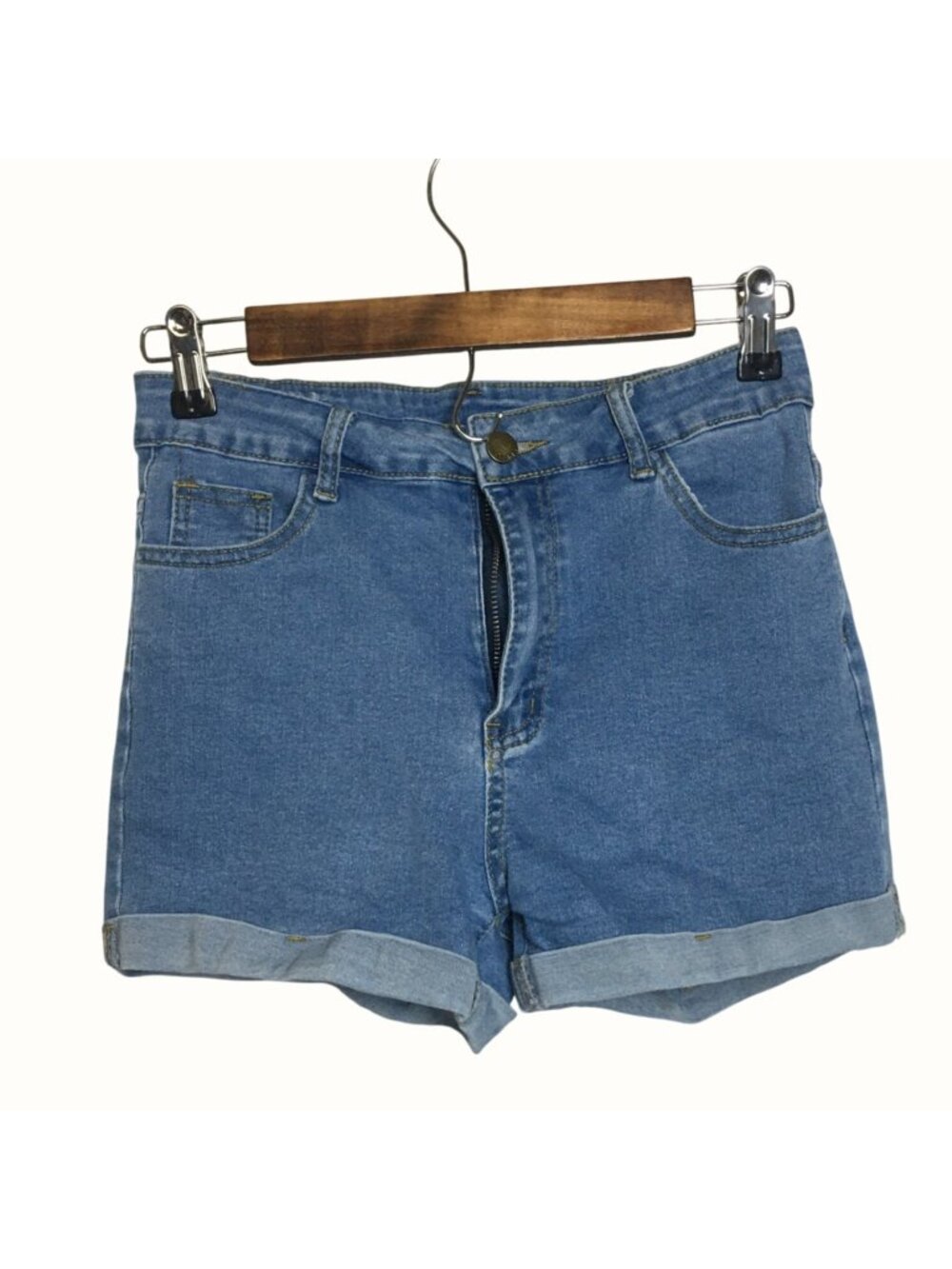 Shein Medium Blue Jean Shorts With Rolled Hem And Pockets